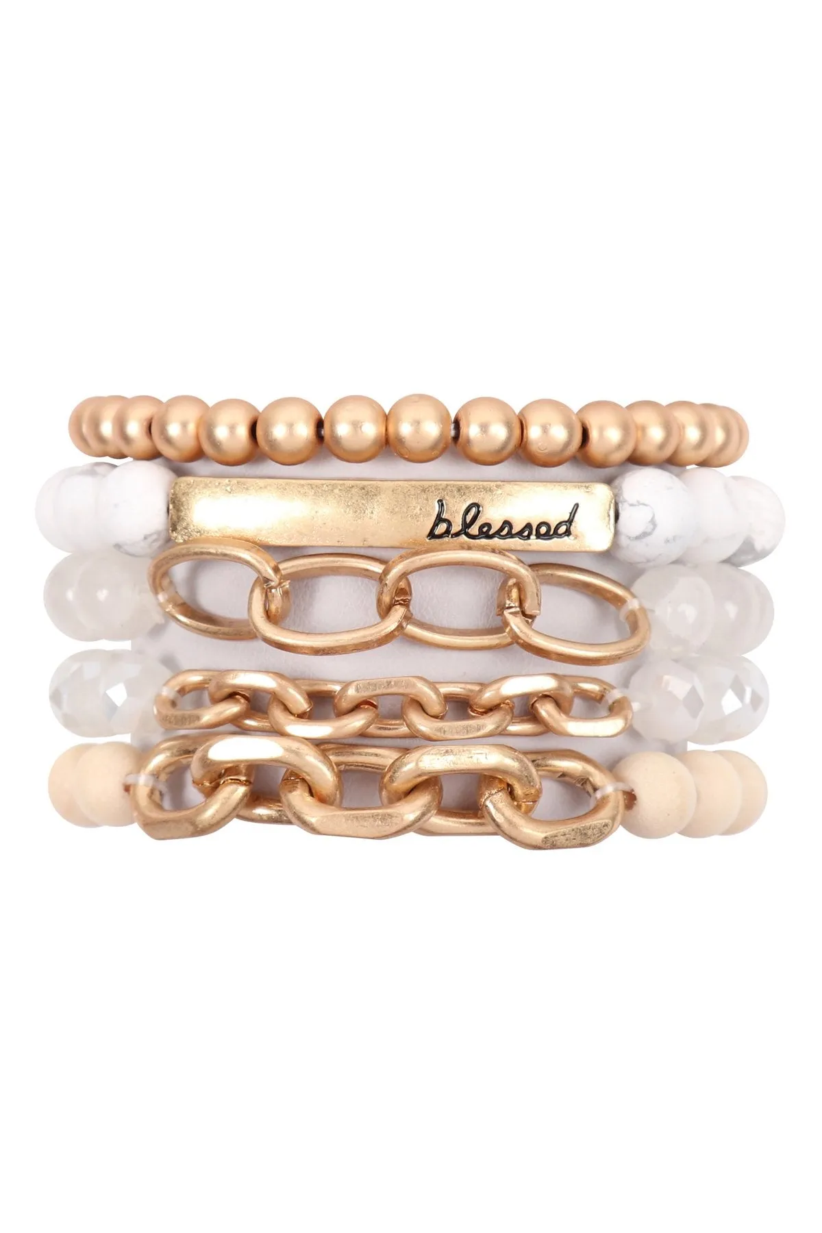 Hdb2996 - "Blessed" Charm Multiline Beaded Bracelet