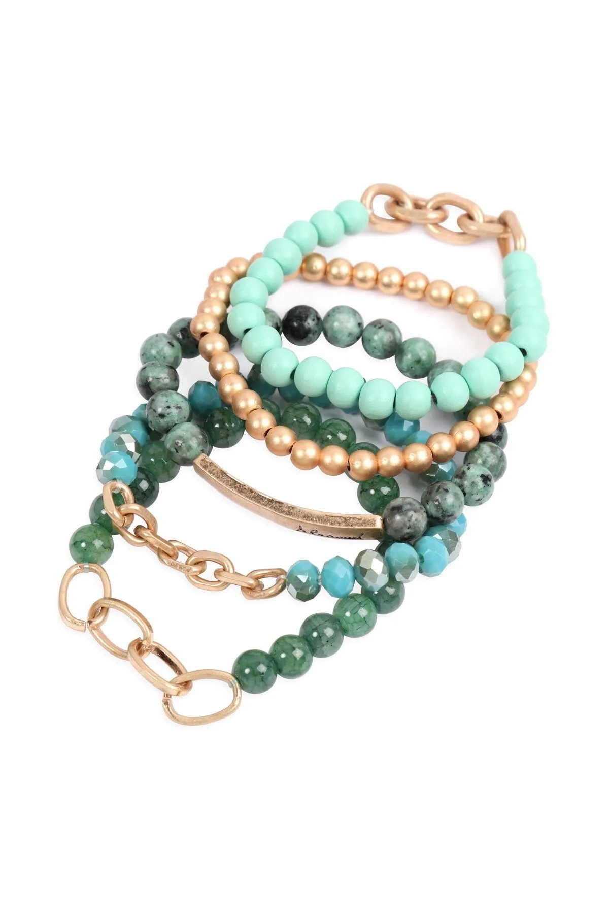 Hdb2996 - "Blessed" Charm Multiline Beaded Bracelet