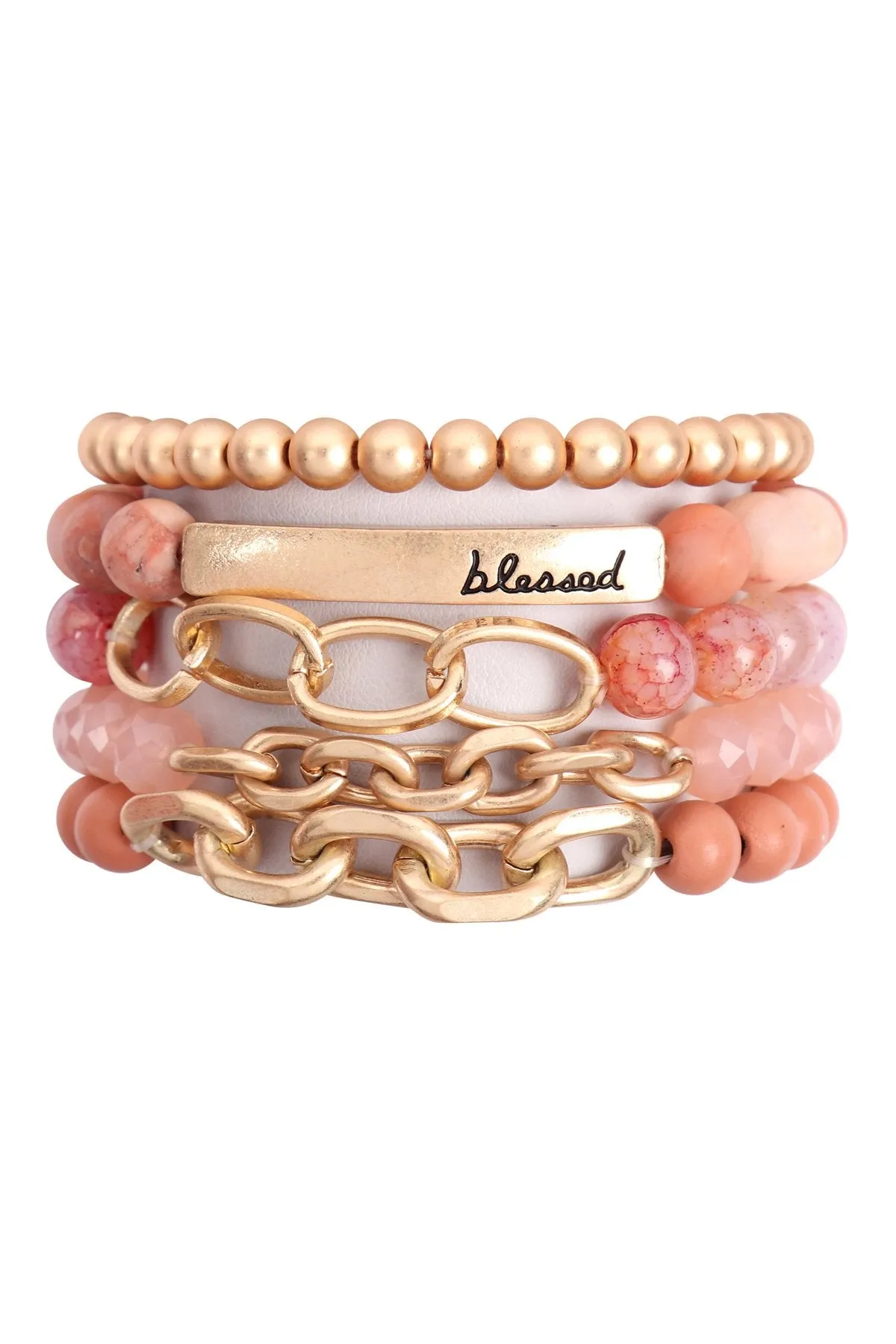 Hdb2996 - "Blessed" Charm Multiline Beaded Bracelet