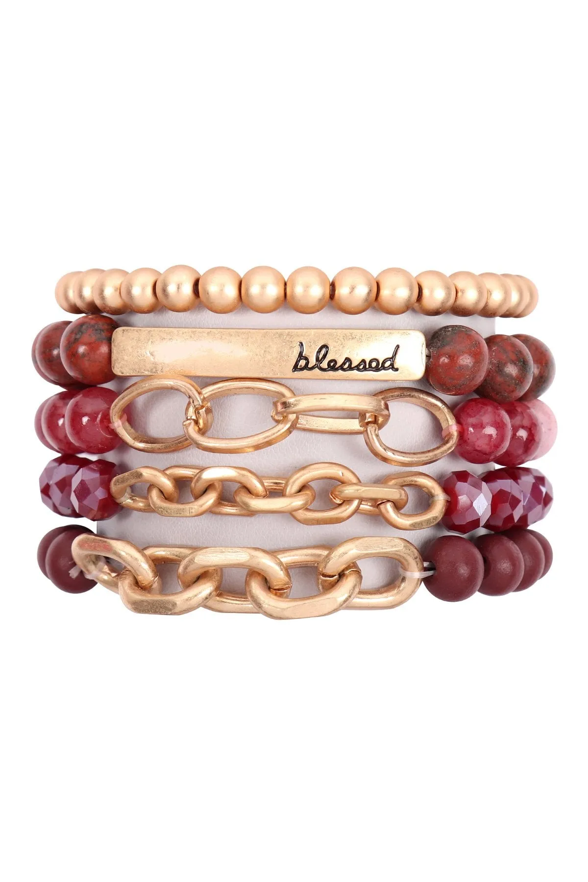 Hdb2996 - "Blessed" Charm Multiline Beaded Bracelet