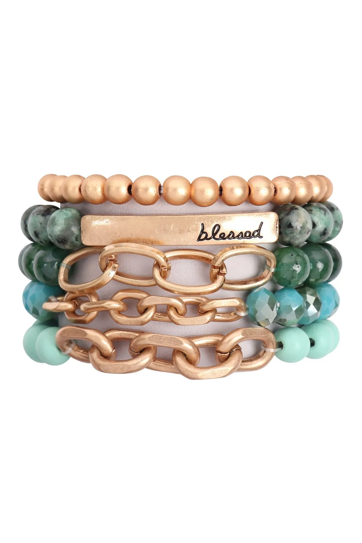 Hdb2996 - "Blessed" Charm Multiline Beaded Bracelet