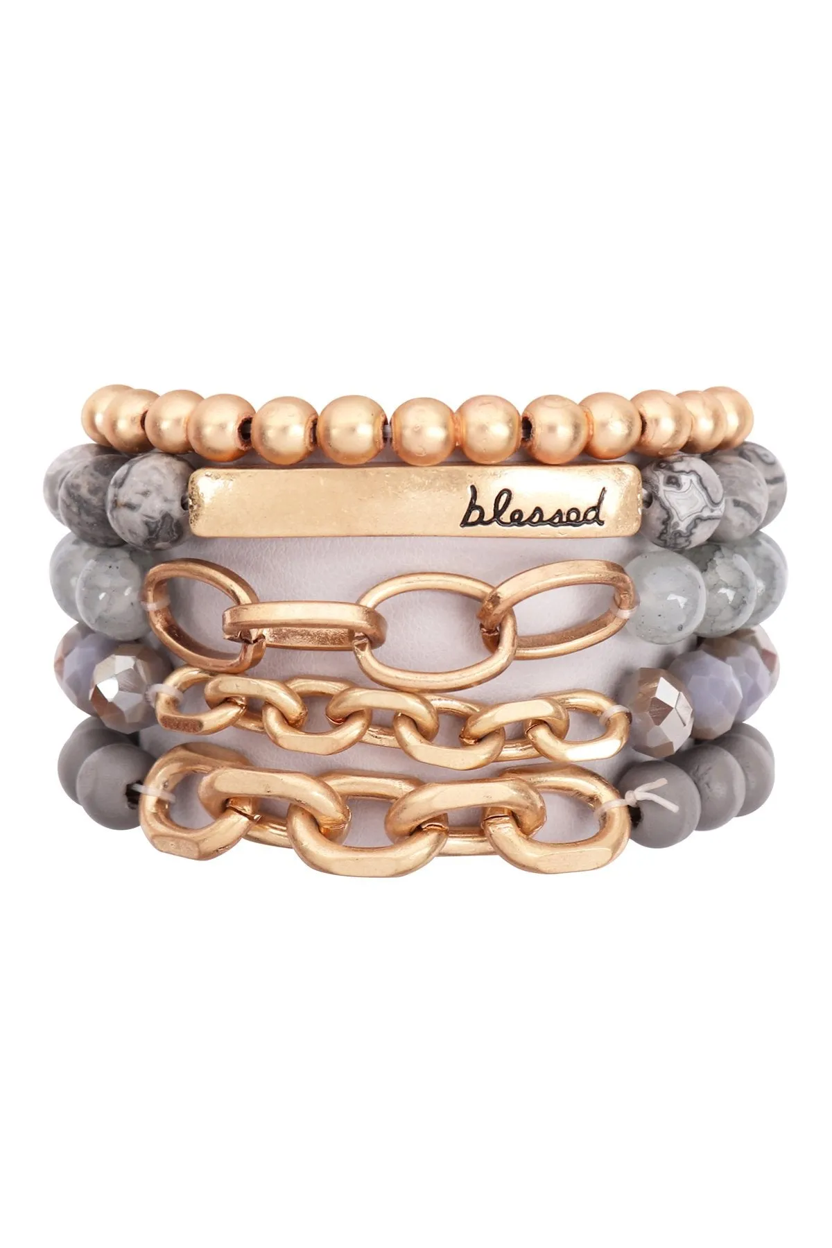 Hdb2996 - "Blessed" Charm Multiline Beaded Bracelet