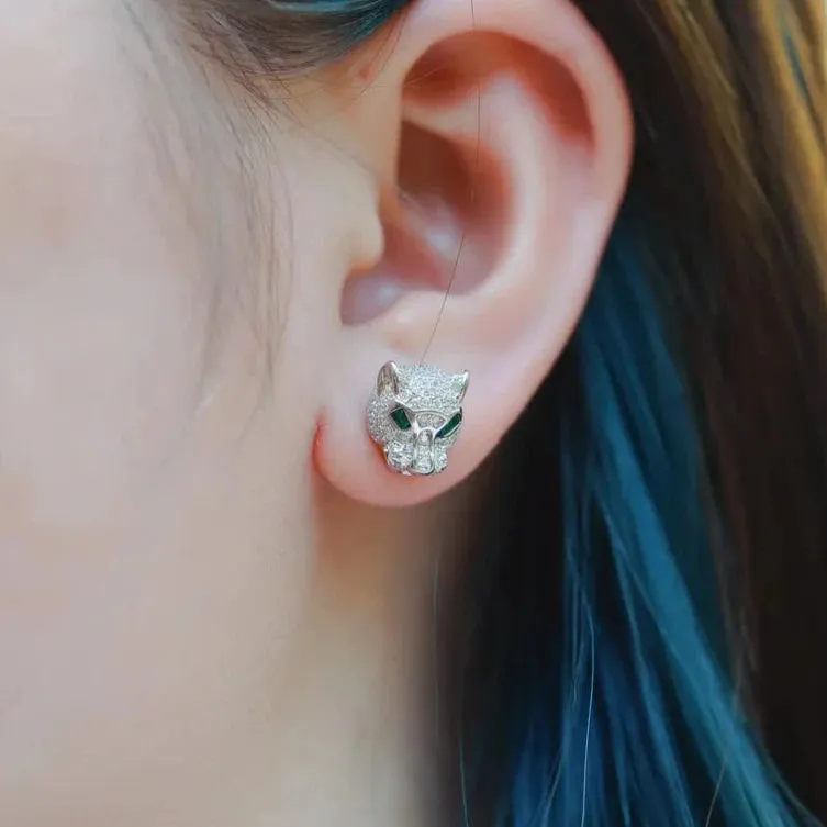 Hollow Leopard Head Created Diamond Earrings