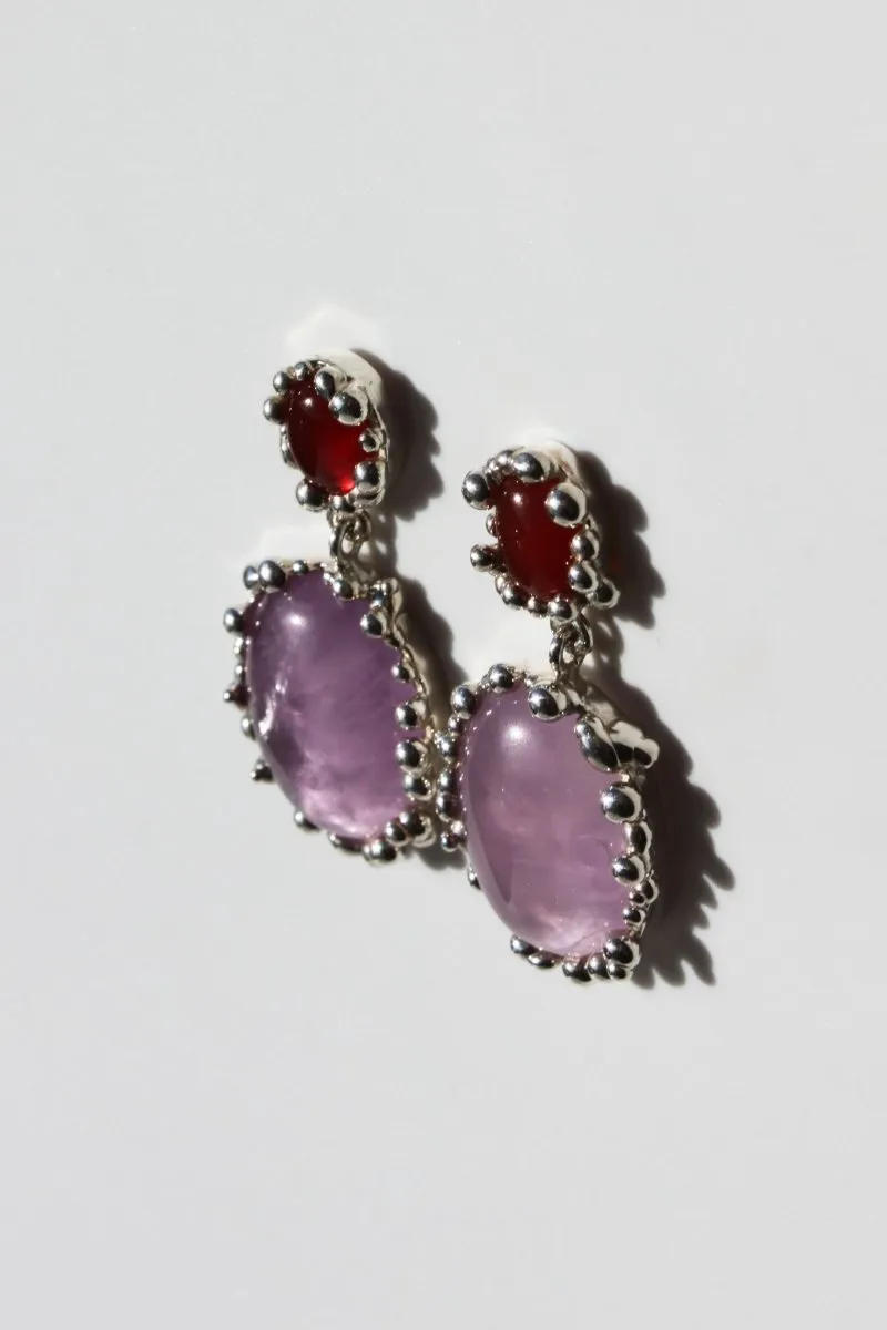 House of Hudson Carnelian and Amethyst Two Stone Earrings