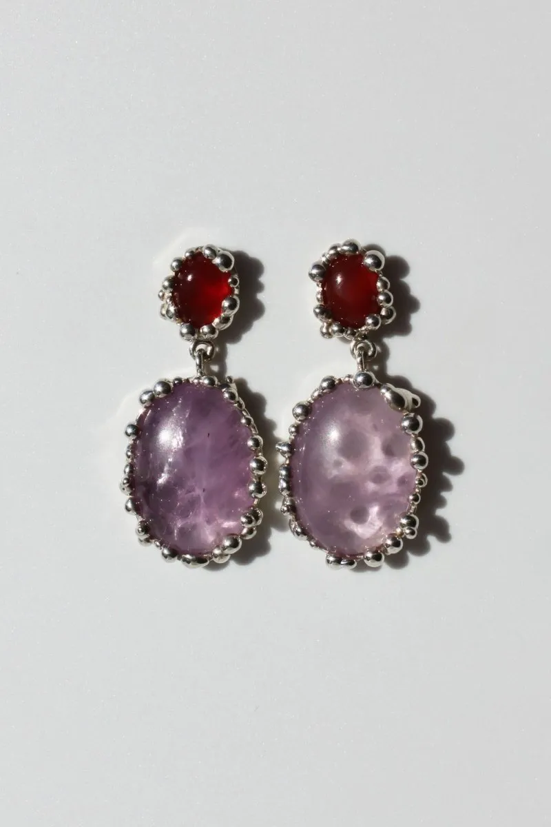 House of Hudson Carnelian and Amethyst Two Stone Earrings