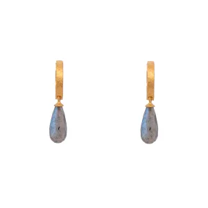 Huggie Hoop Labradorite Drop Earrings 24K Fair Trade Gold Vermeil