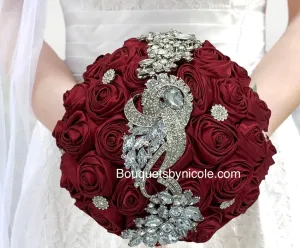 ITEM:BOU7- Burgundy Satin Roses Brooch Bouquet or DIY KIT