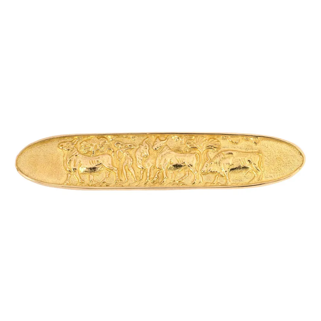 Lalaounis Carved Ox/Bull Oval Bar Pin