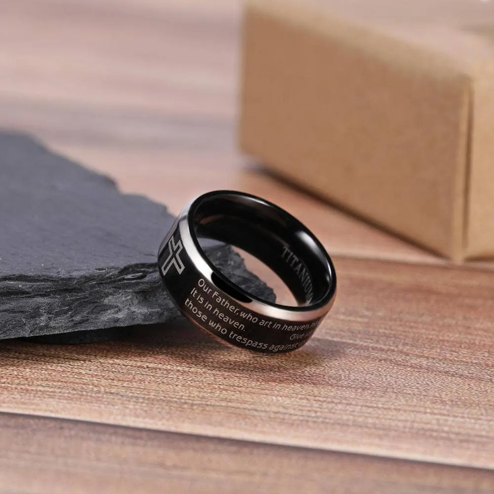 Men's Titanium Wedding Band with Bible Verse