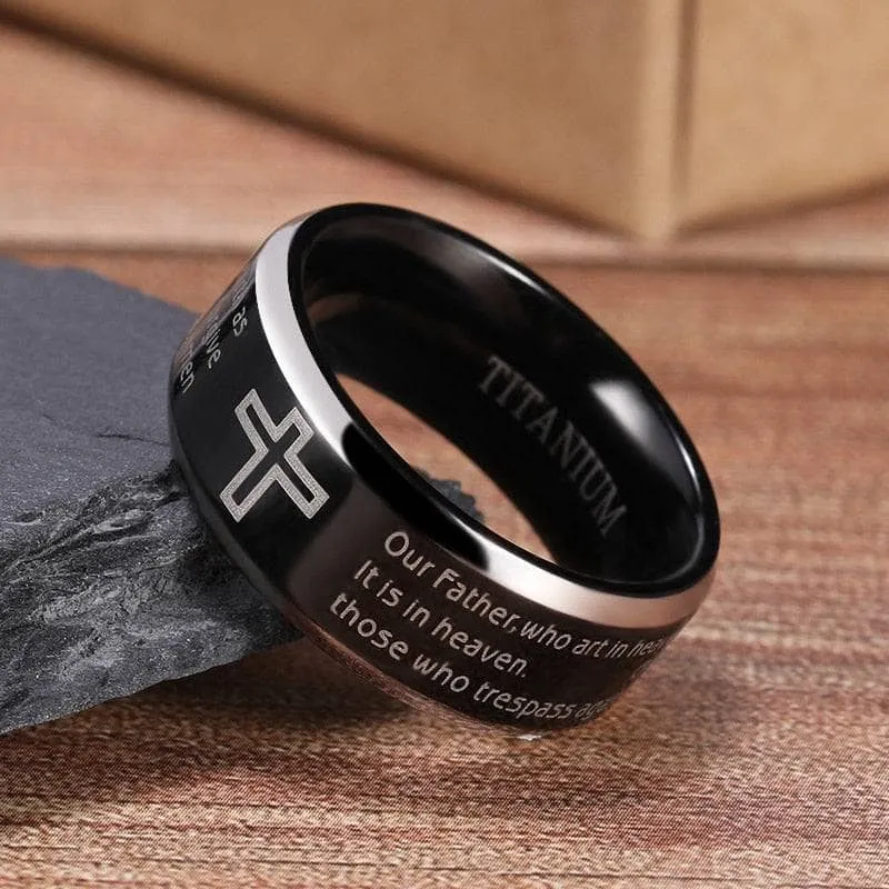 Men's Titanium Wedding Band with Bible Verse