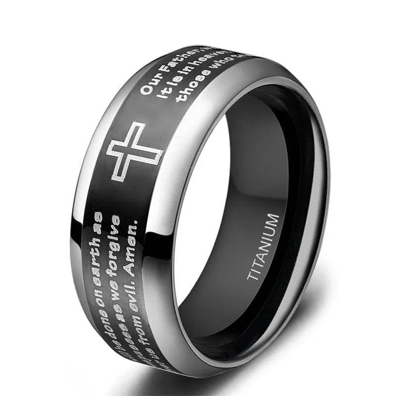 Men's Titanium Wedding Band with Bible Verse