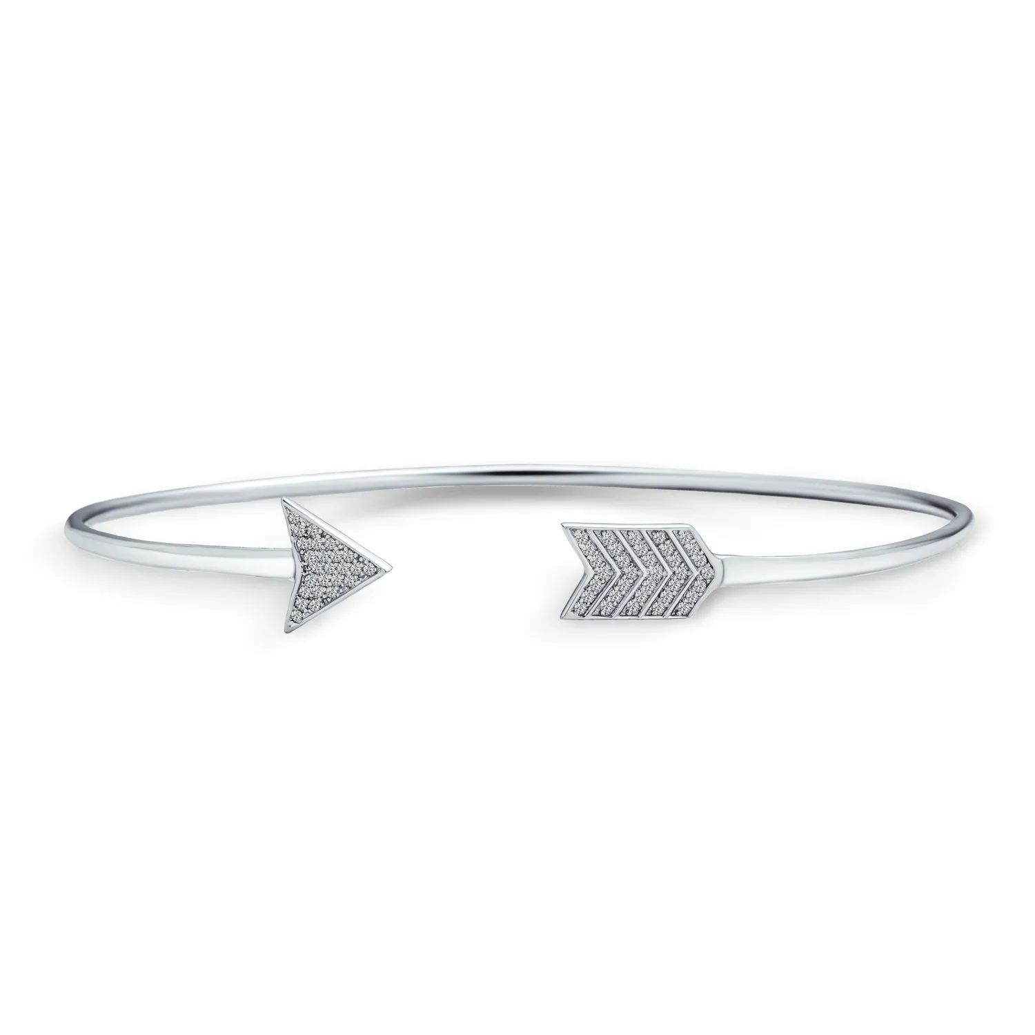 Minimalist Thin Pave CZ Love Arrow Bangle Bracelet in Black Sterling Silver