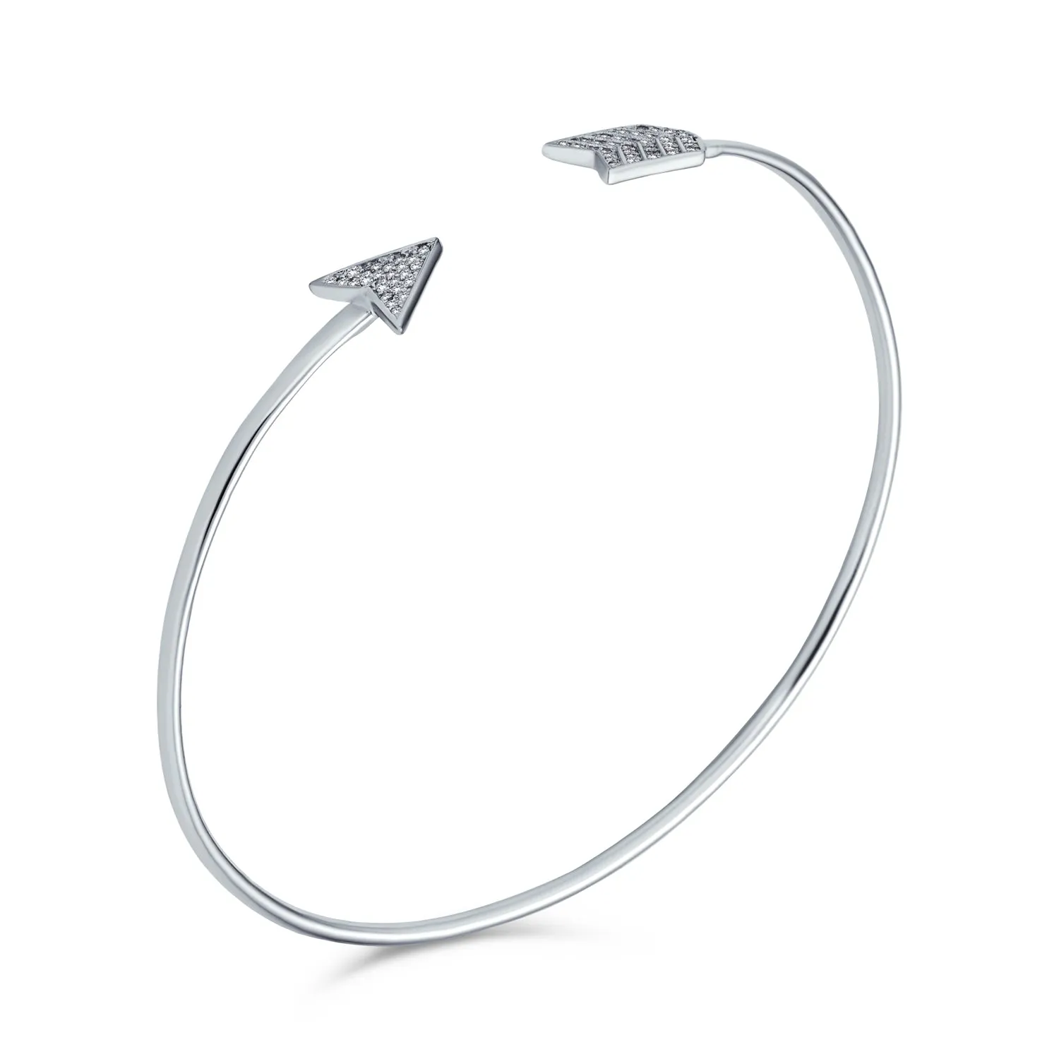 Minimalist Thin Pave CZ Love Arrow Bangle Bracelet in Black Sterling Silver