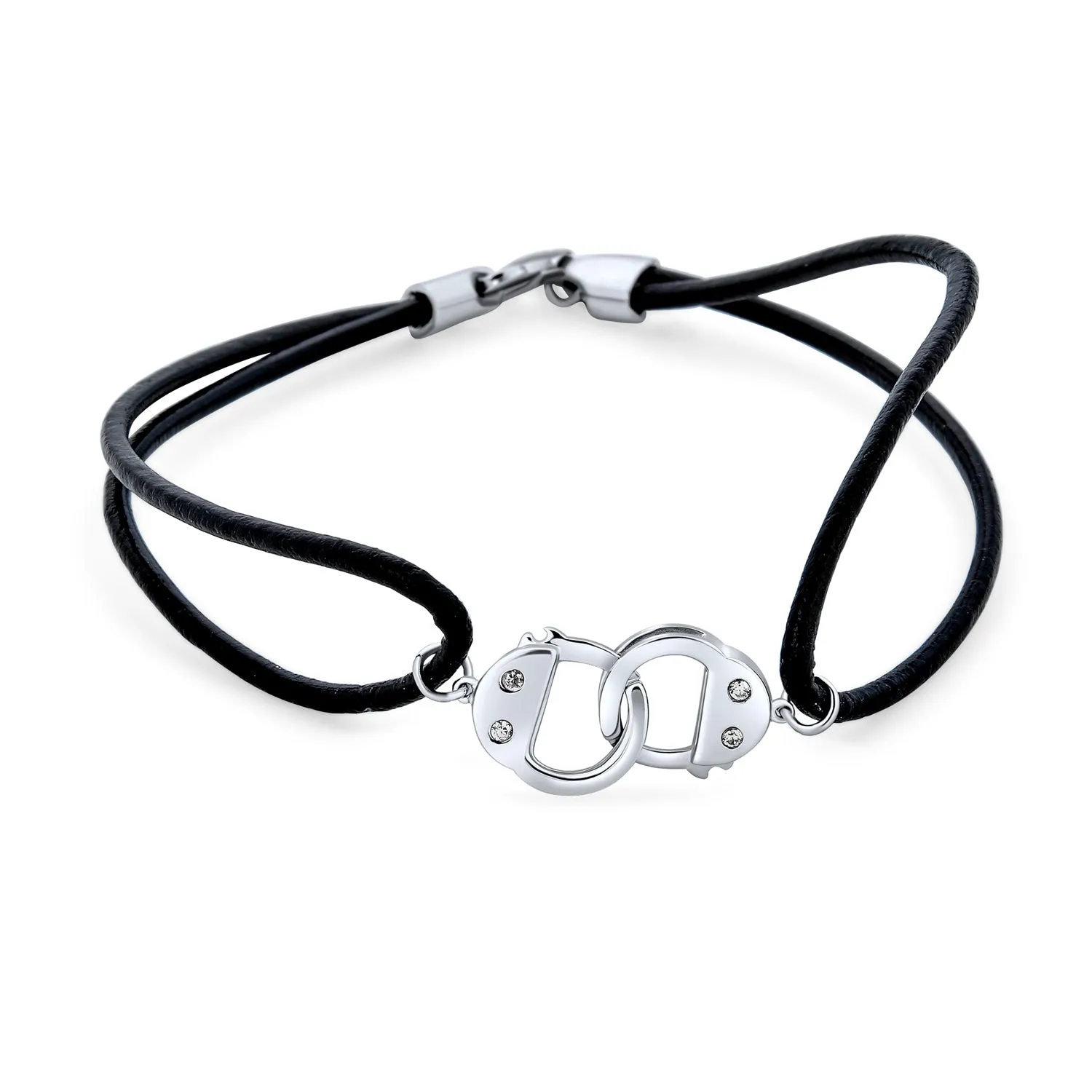 Minimalist Wrap Bracelet Black Leather Cord with Sterling Silver Handcuff Design