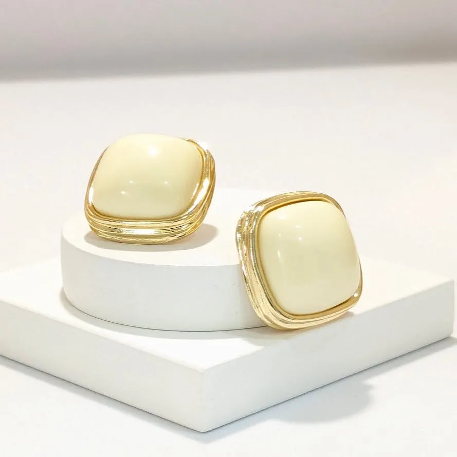 Mother of Pearl with 18K Gold Border Square Studs Earring