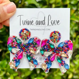 Multicolor Bow Beaded Earrings