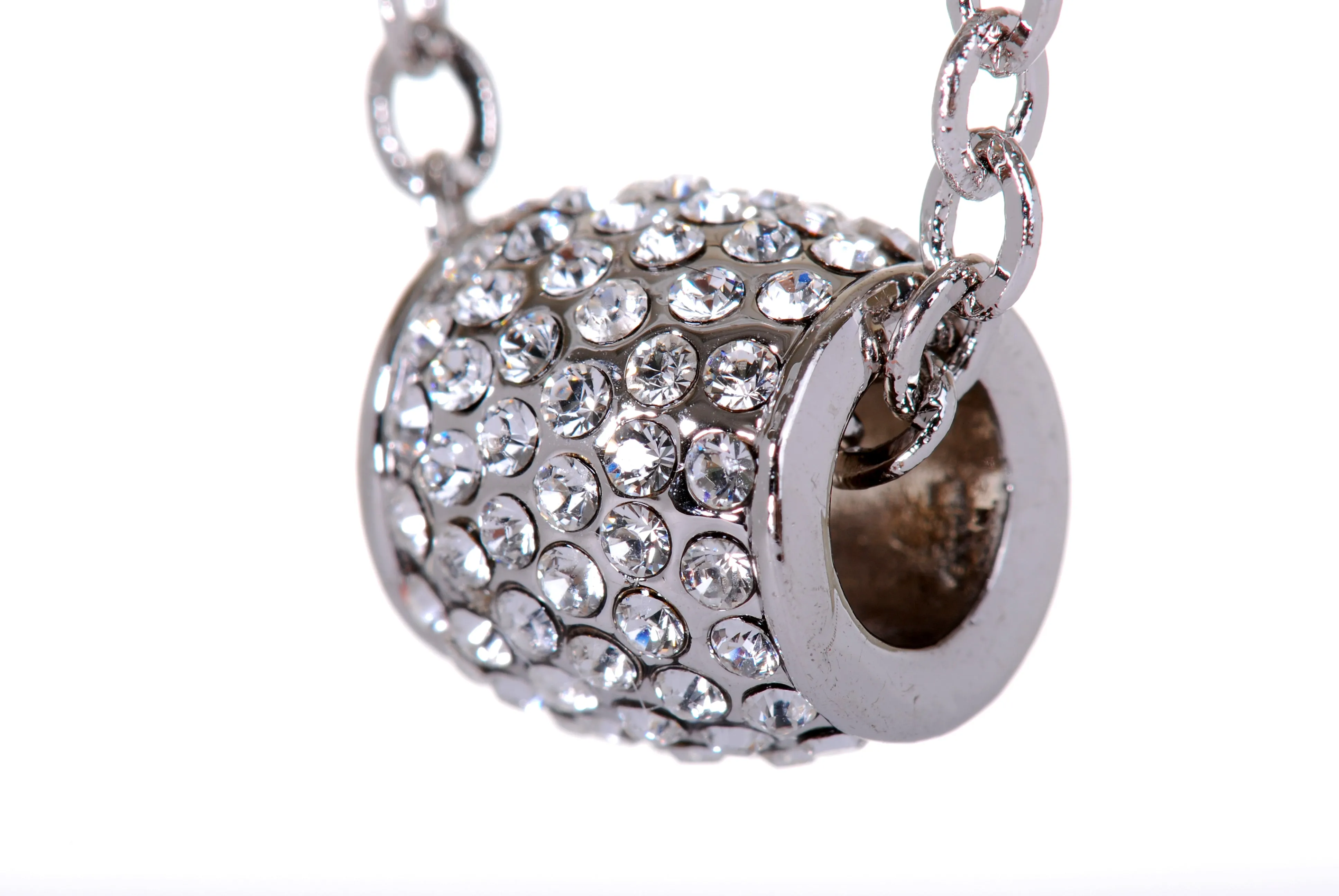 N7199 Multi-dimensional Rhodium Plated Barrel Pedant with Swarovski Crystal Elements