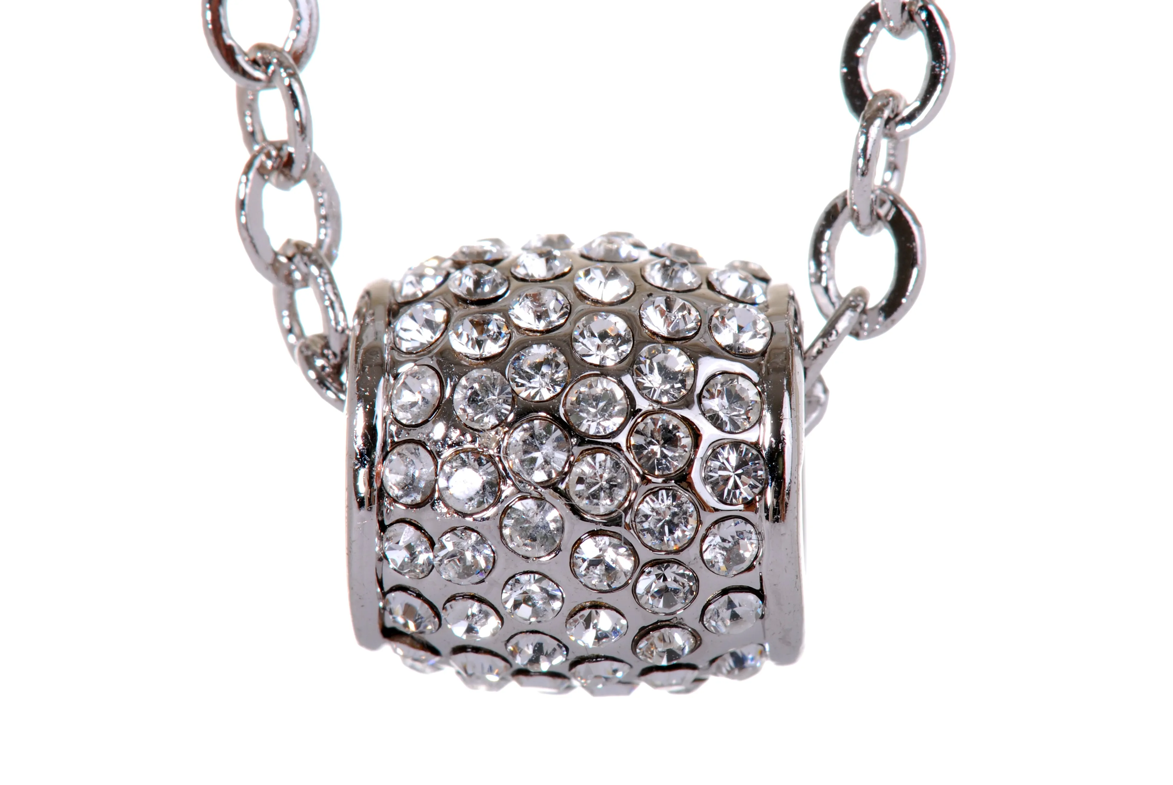 N7199 Multi-dimensional Rhodium Plated Barrel Pedant with Swarovski Crystal Elements