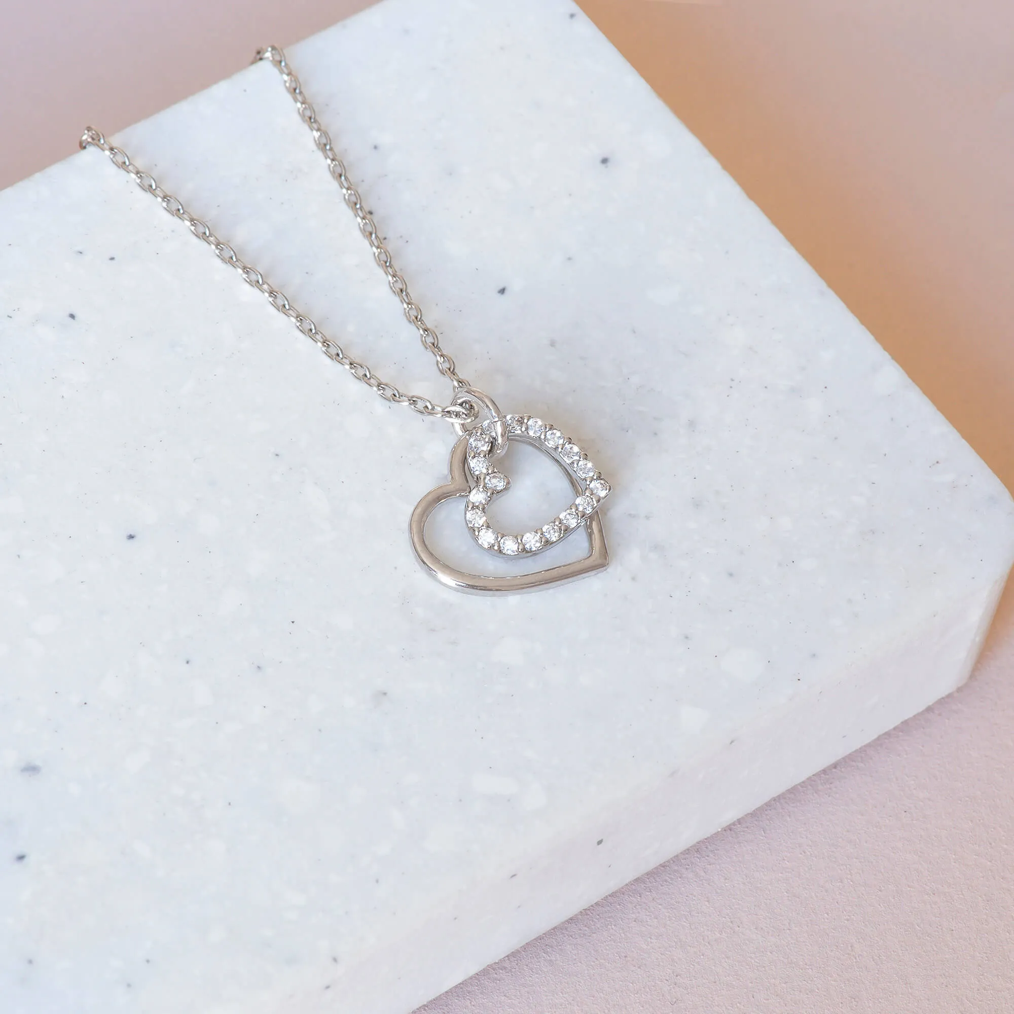 Necklace Diamante Double Heart Stencil