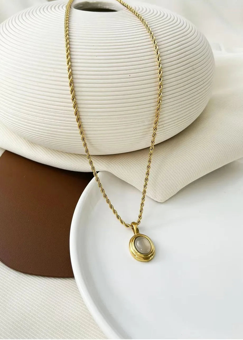 Oval White Pendant Necklace