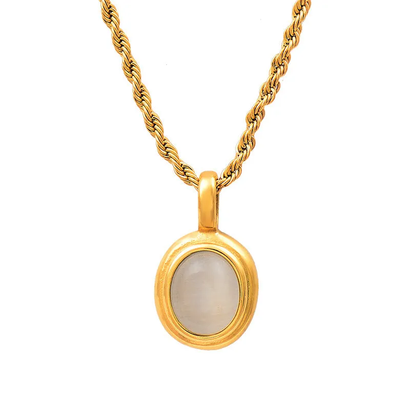 Oval White Pendant Necklace