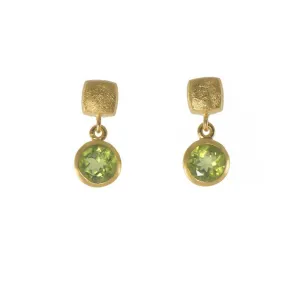 Peridot Cube Round Earrings Fair Trade 24k Gold Vermeil