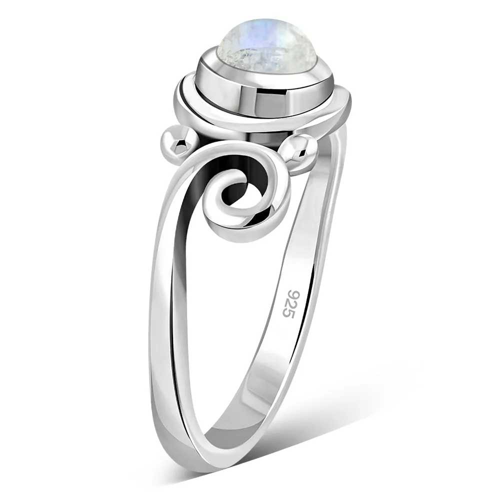 Rainbow Moonstone Spiral Silver Ring