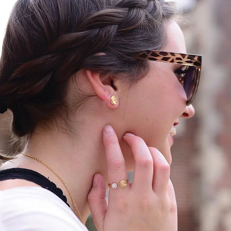 Round Gold Engraved Earrings