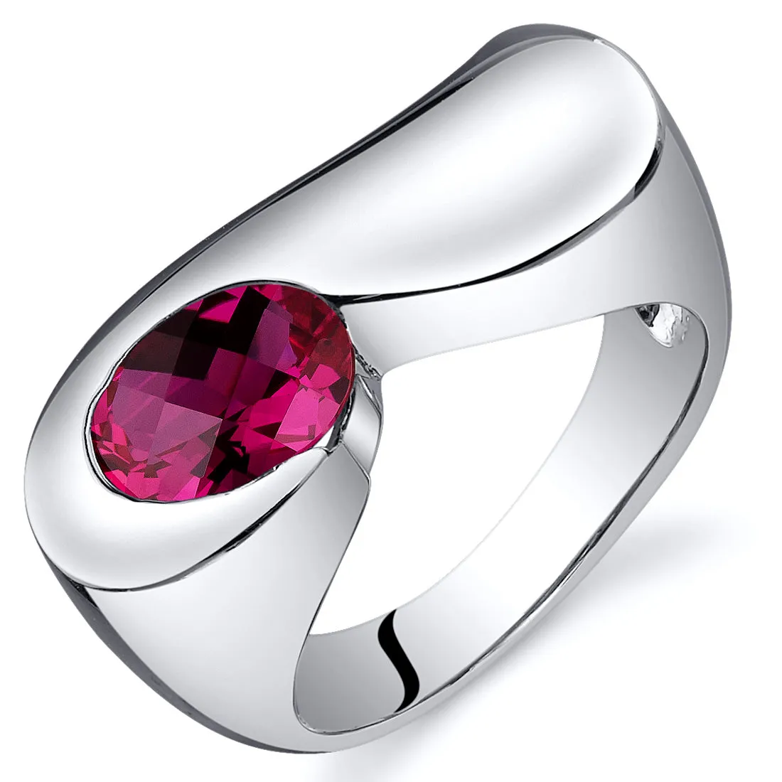 Ruby Oval Cut Sterling Silver Ring Size 7