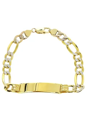 Semi Solid  Id Pave Figaro Bracelet 10K Yellow Gold