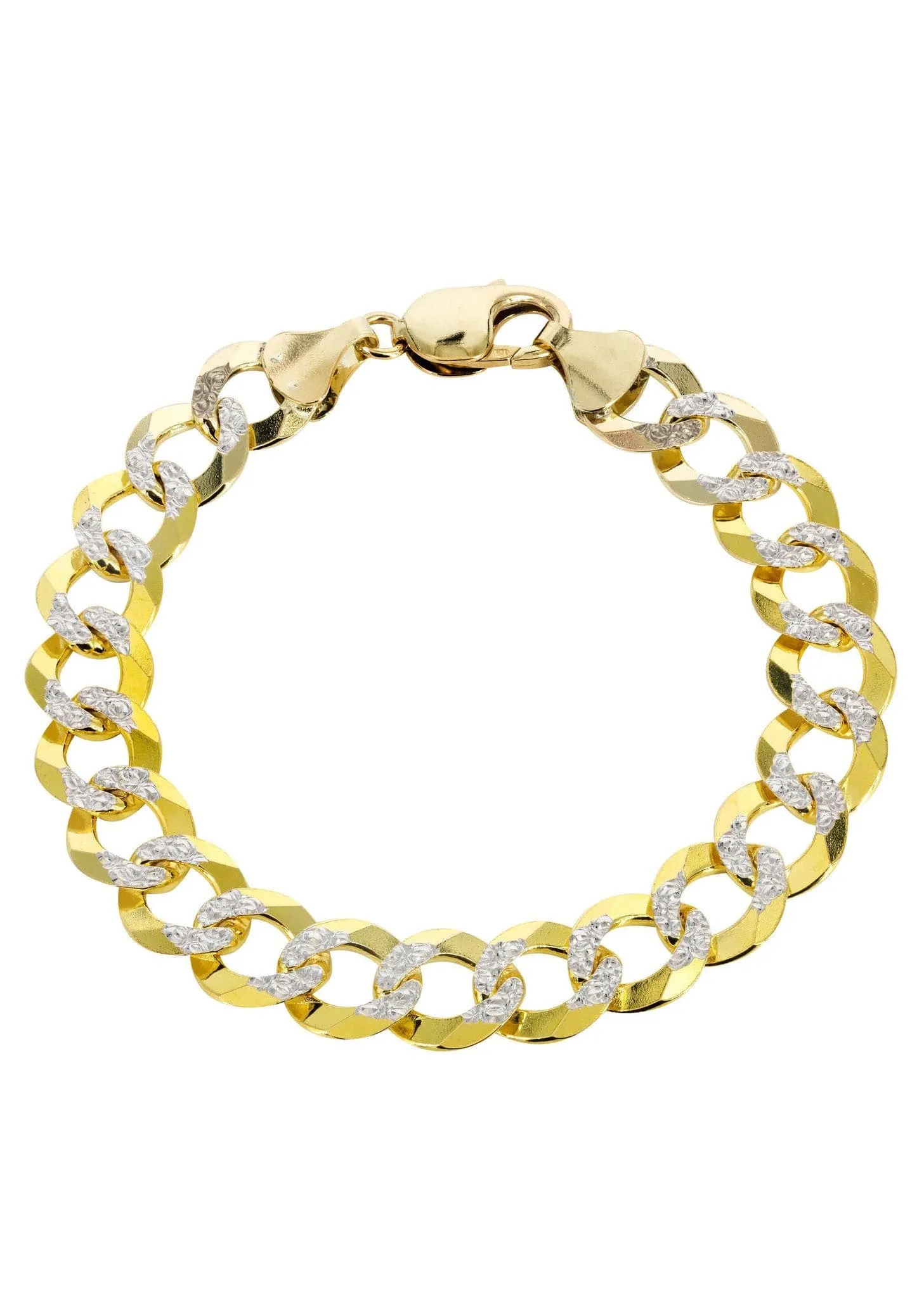 Semi Solid  Mens Diamond Cut Cuban Bracelet 10K Yellow Gold