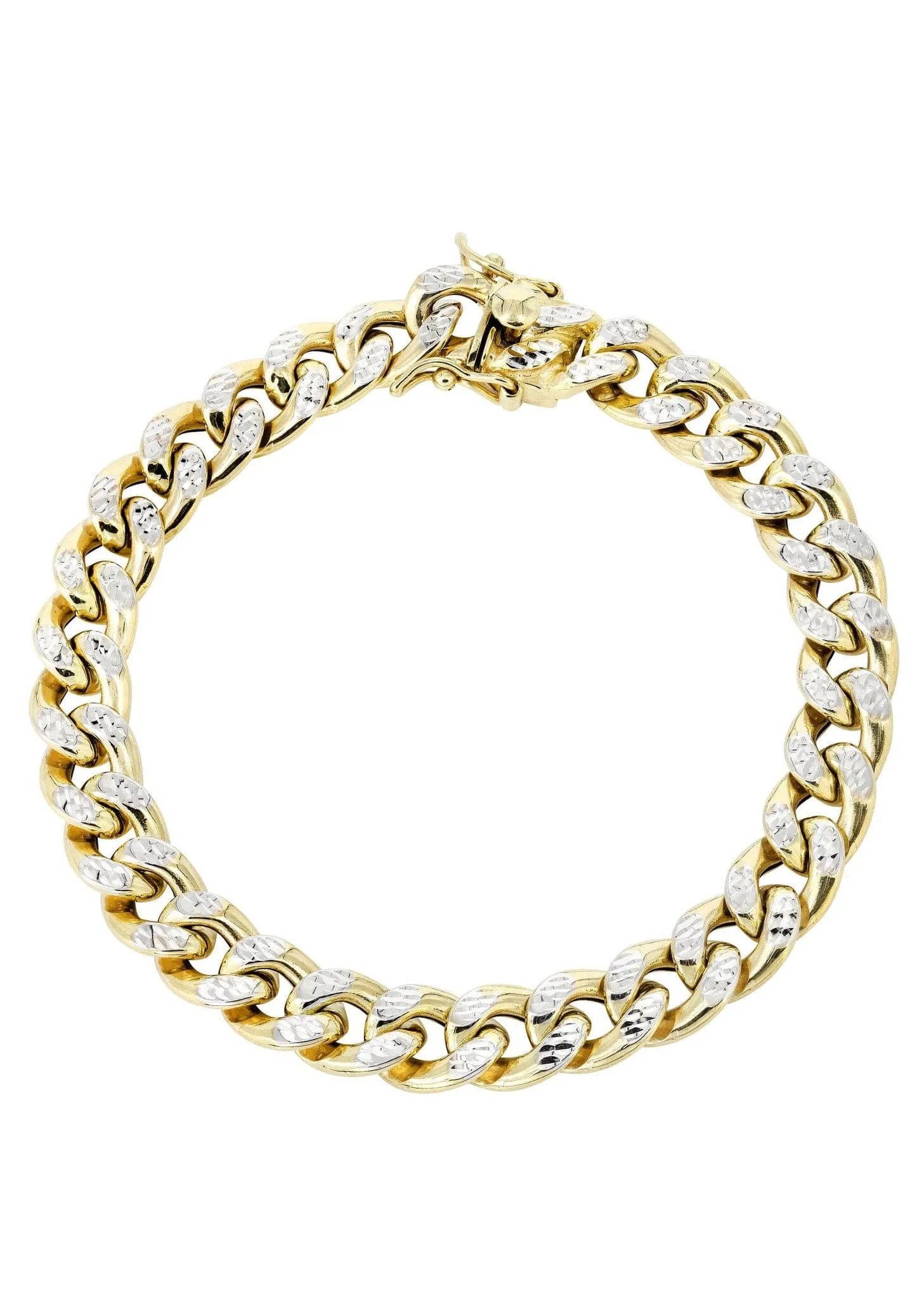 Semi Solid  Mens Diamond Cut Miami Cuban Link Bracelet 10K Gold