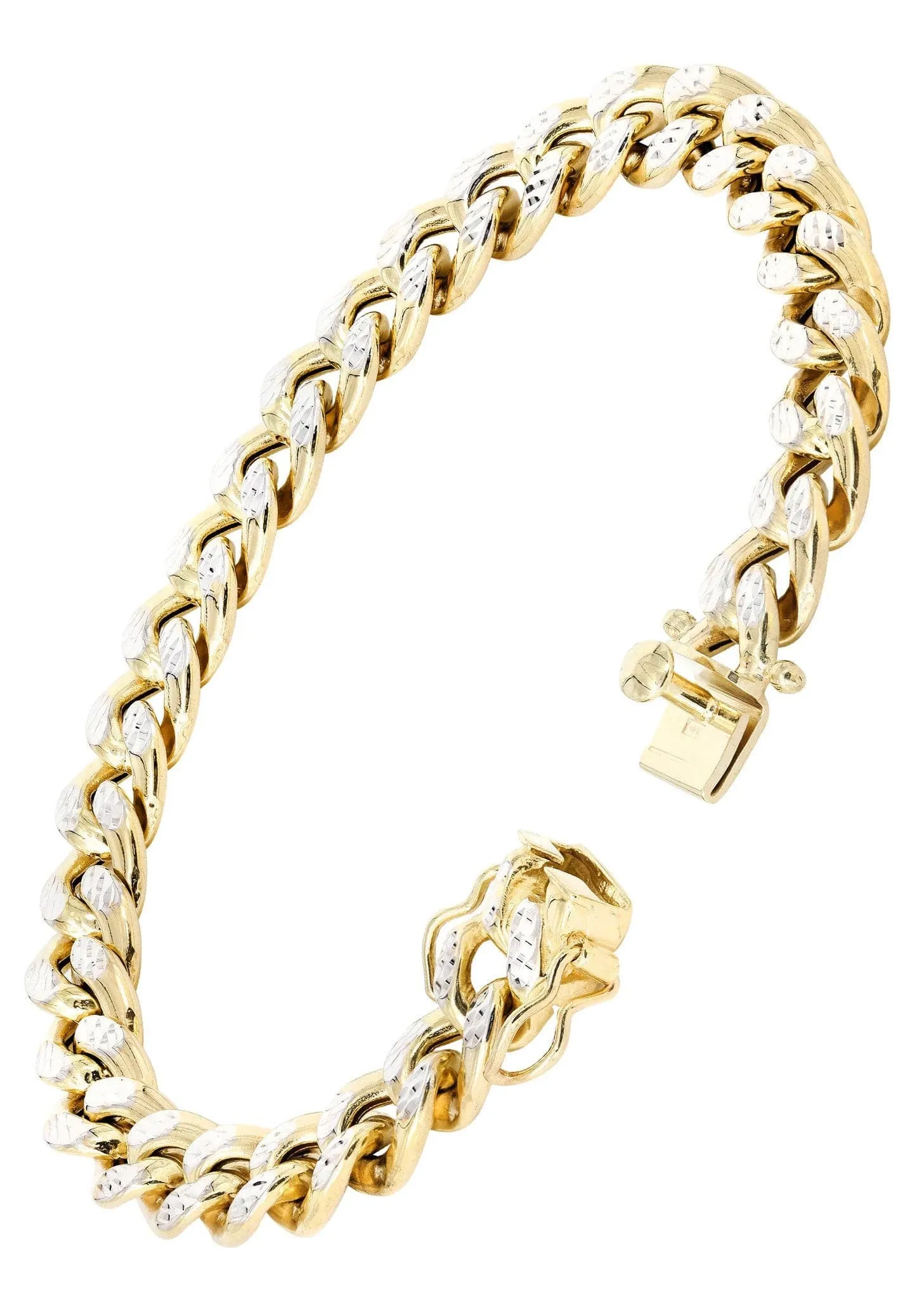 Semi Solid  Mens Diamond Cut Miami Cuban Link Bracelet 10K Gold