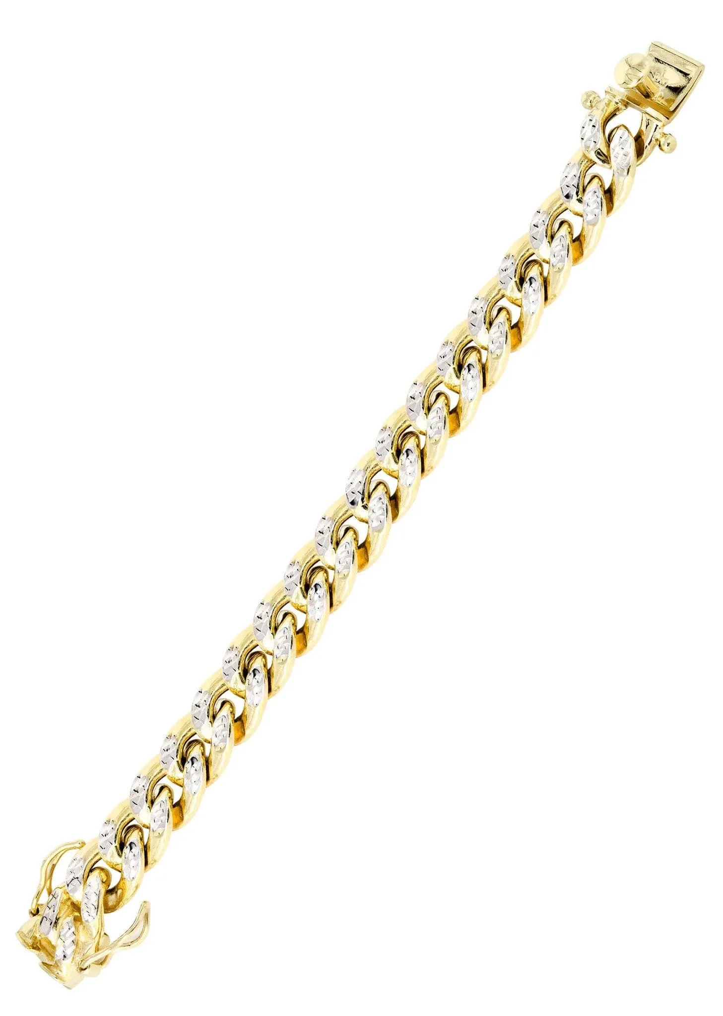 Semi Solid  Mens Diamond Cut Miami Cuban Link Bracelet 10K Gold