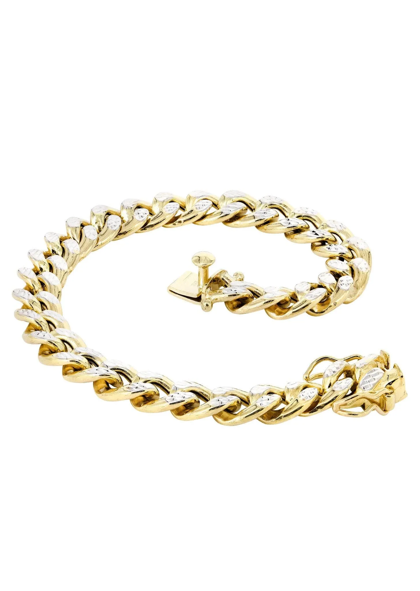 Semi Solid  Mens Diamond Cut Miami Cuban Link Bracelet 10K Gold