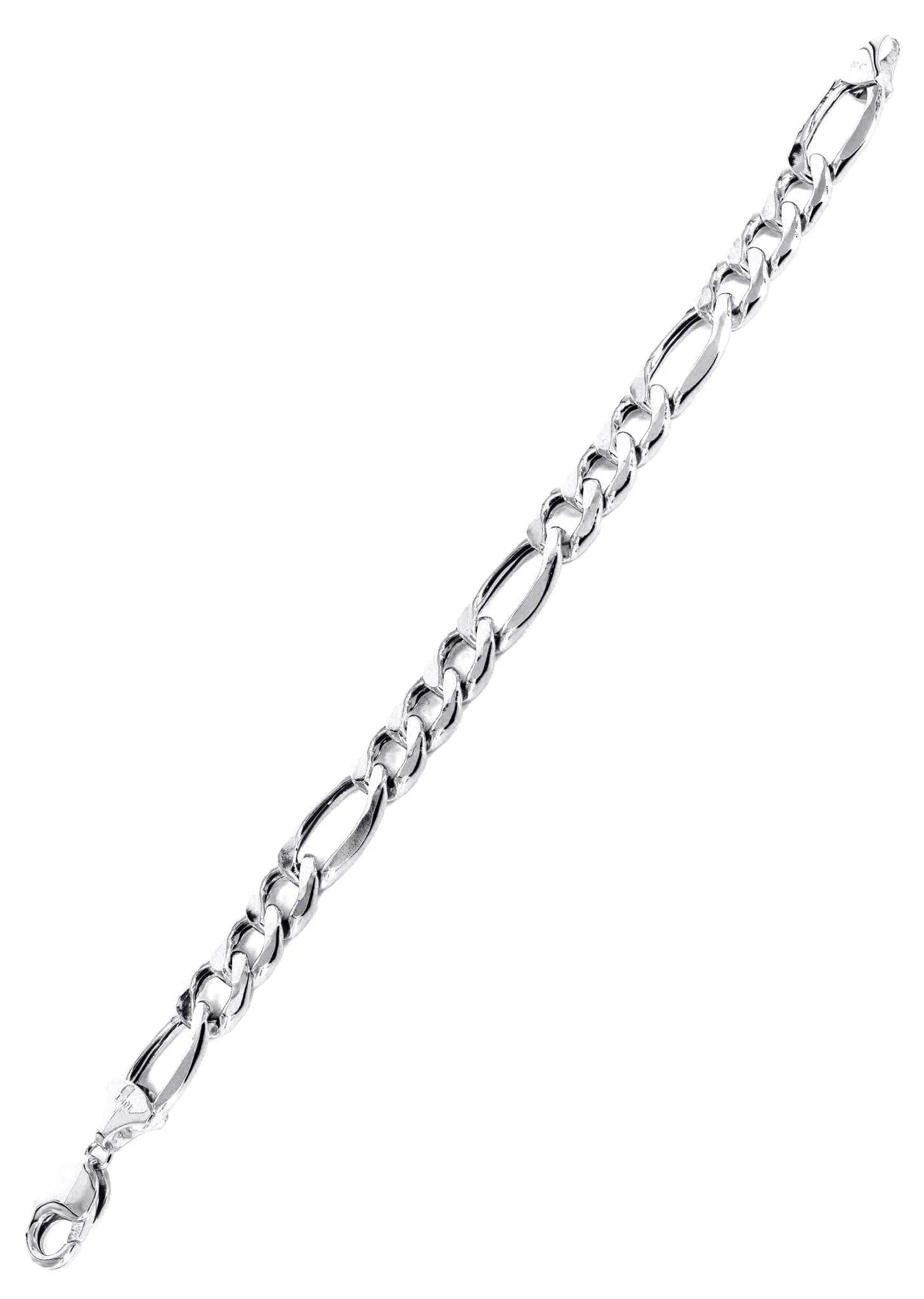 Semi Solid  Mens Figaro Bracelet 10K/14K White Gold