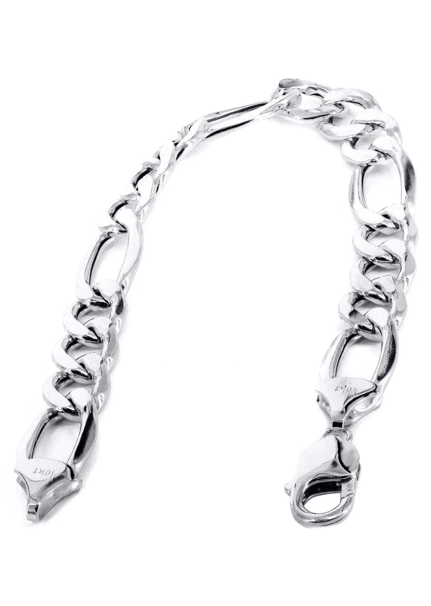 Semi Solid  Mens Figaro Bracelet 10K/14K White Gold