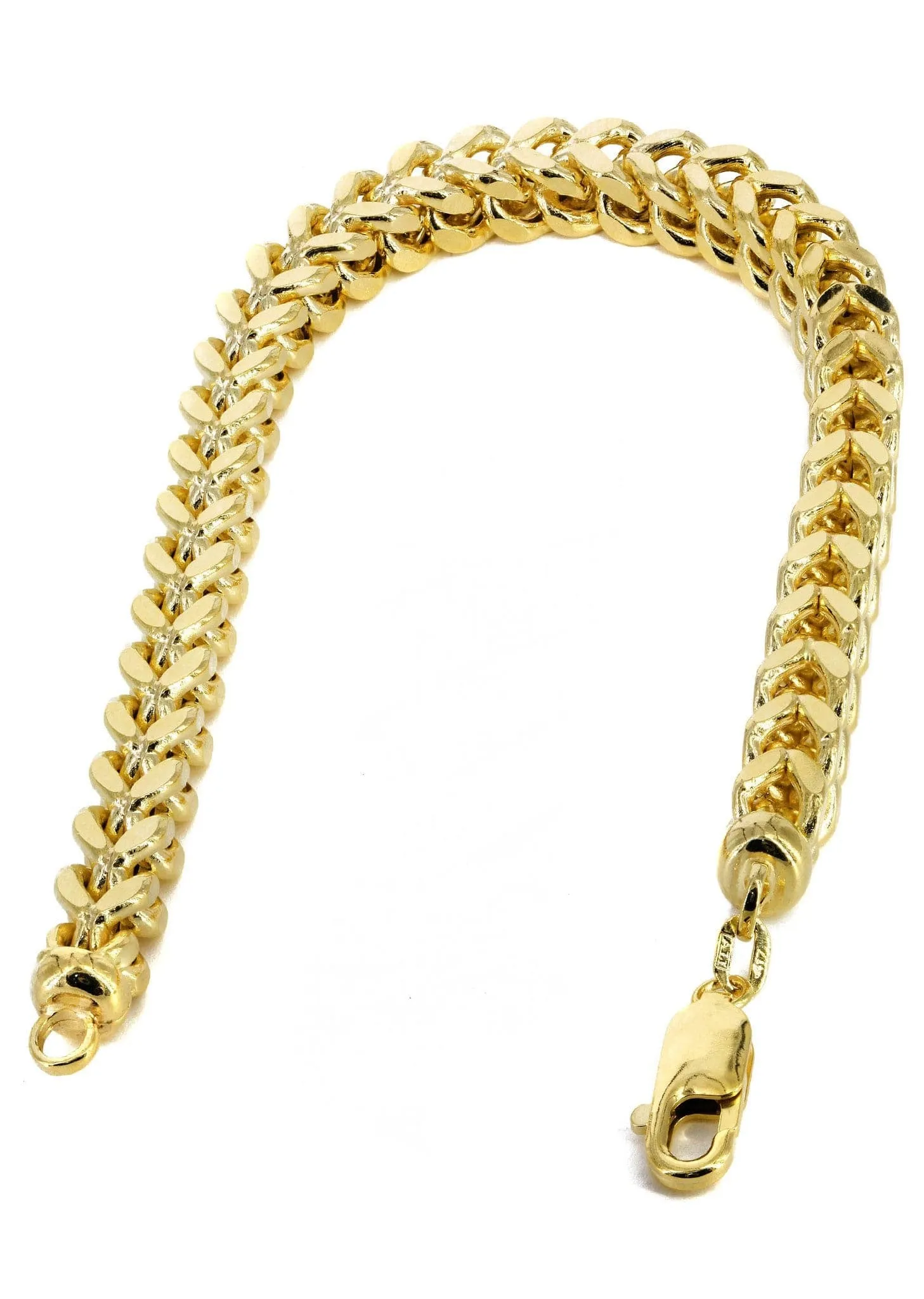 Semi Solid  Mens Franco Bracelet 10K Yellow Gold