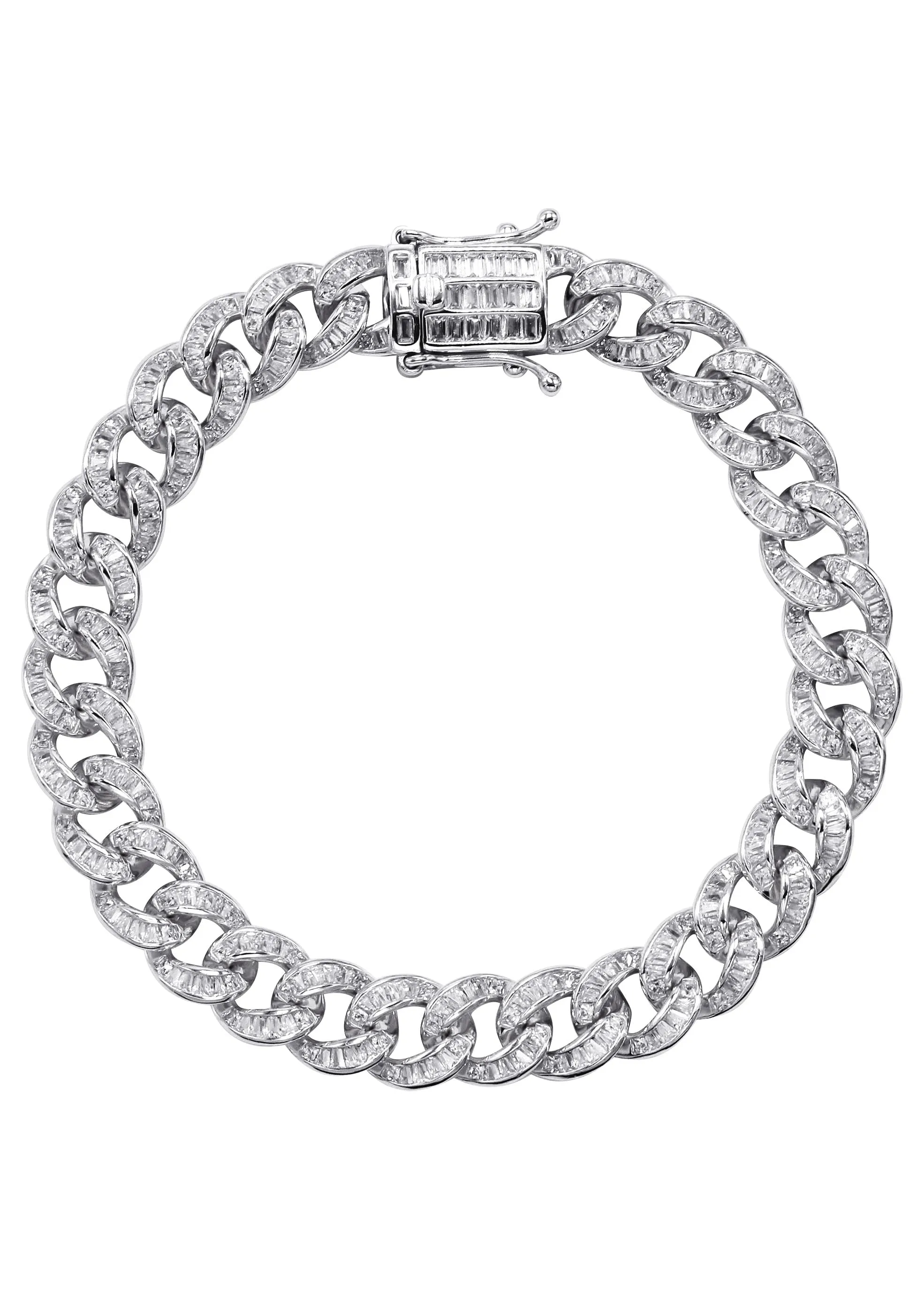 Silver White Baguette CZ Ice Curb Bracelet