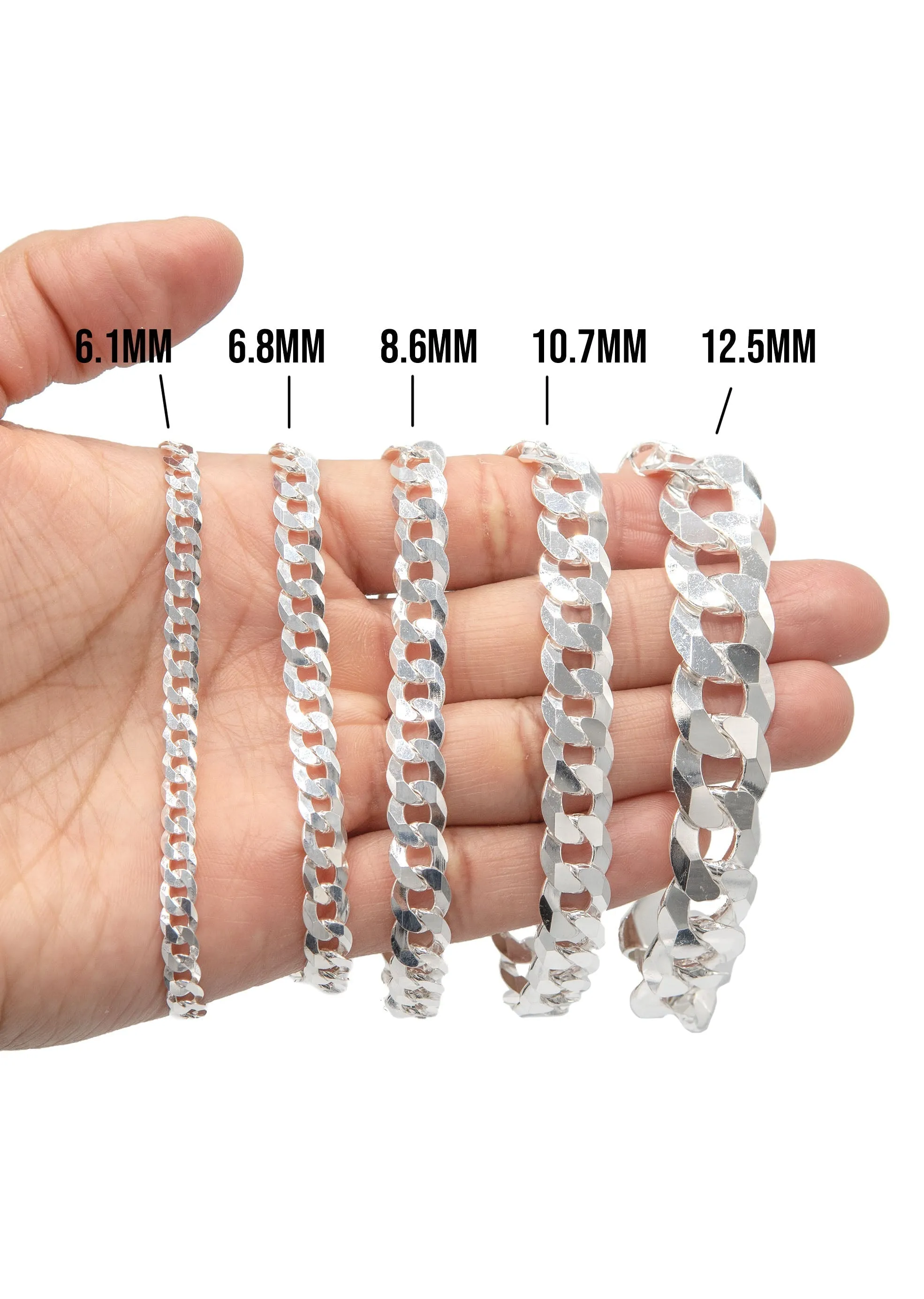 Silver White Curb Bracelet / 6.1 MM