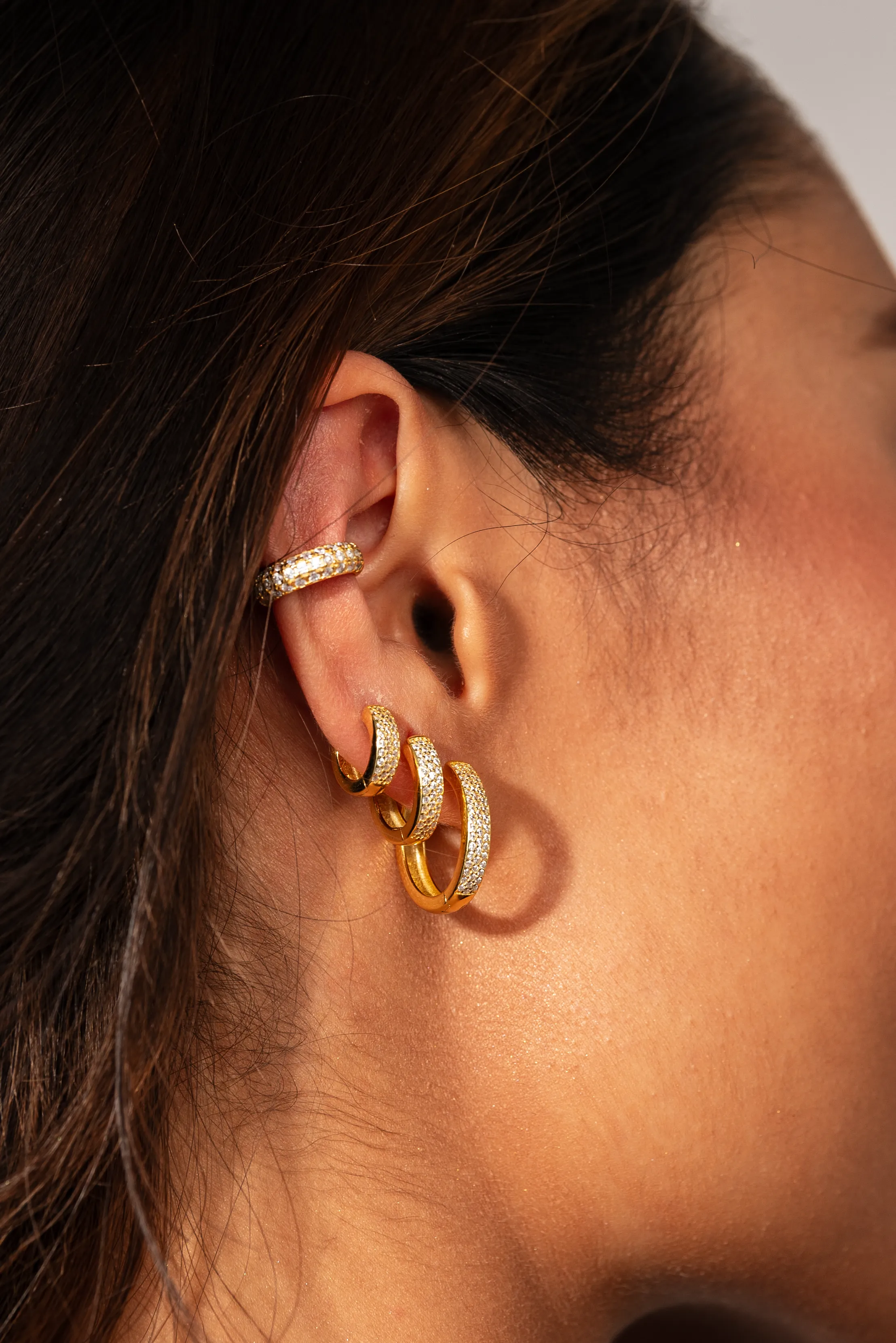 Small Bold Pave Hoops in Gold