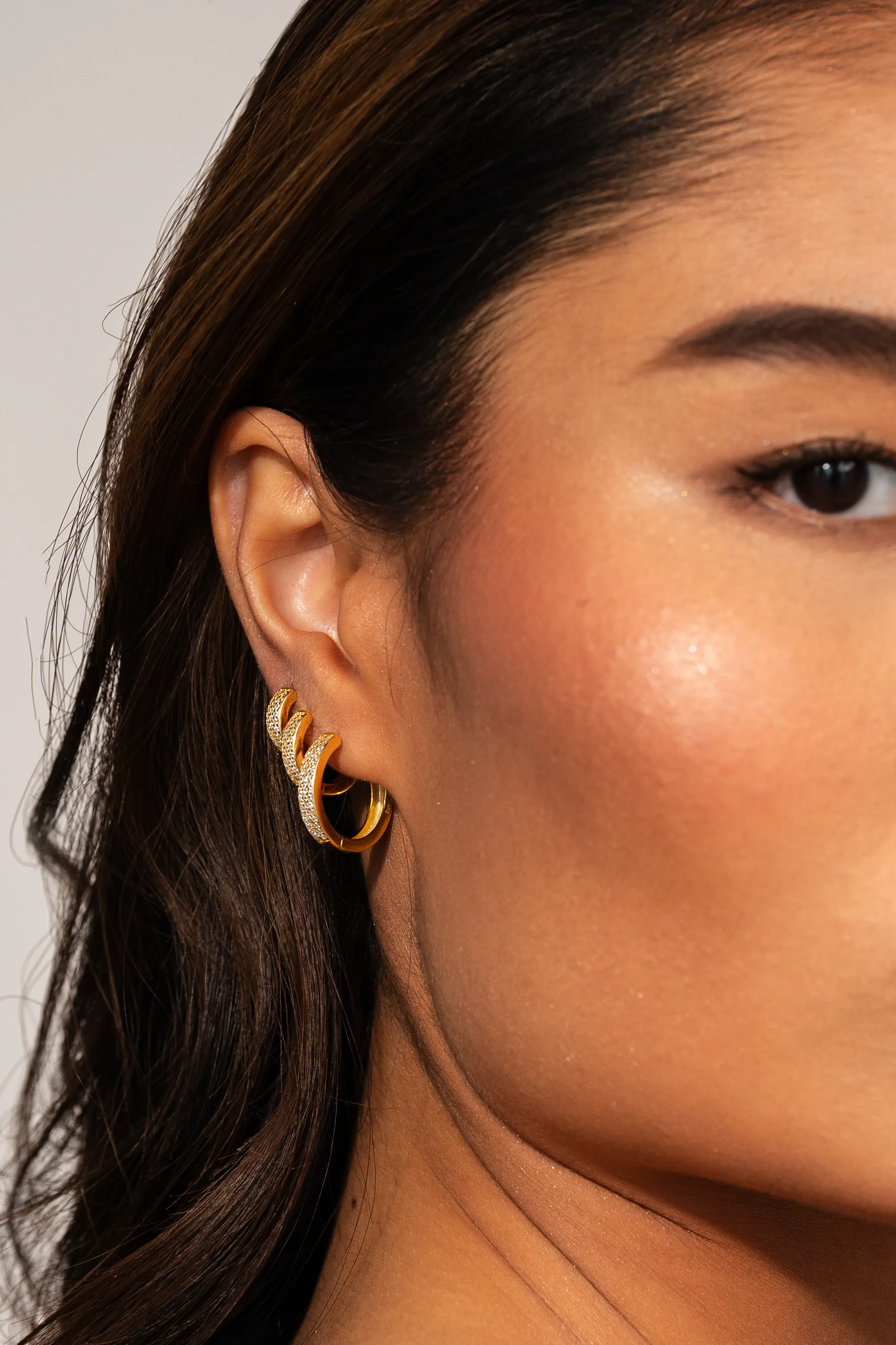 Small Bold Pave Hoops in Gold