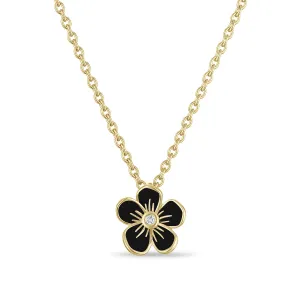 Small Florette Single Pendant Necklace in Black