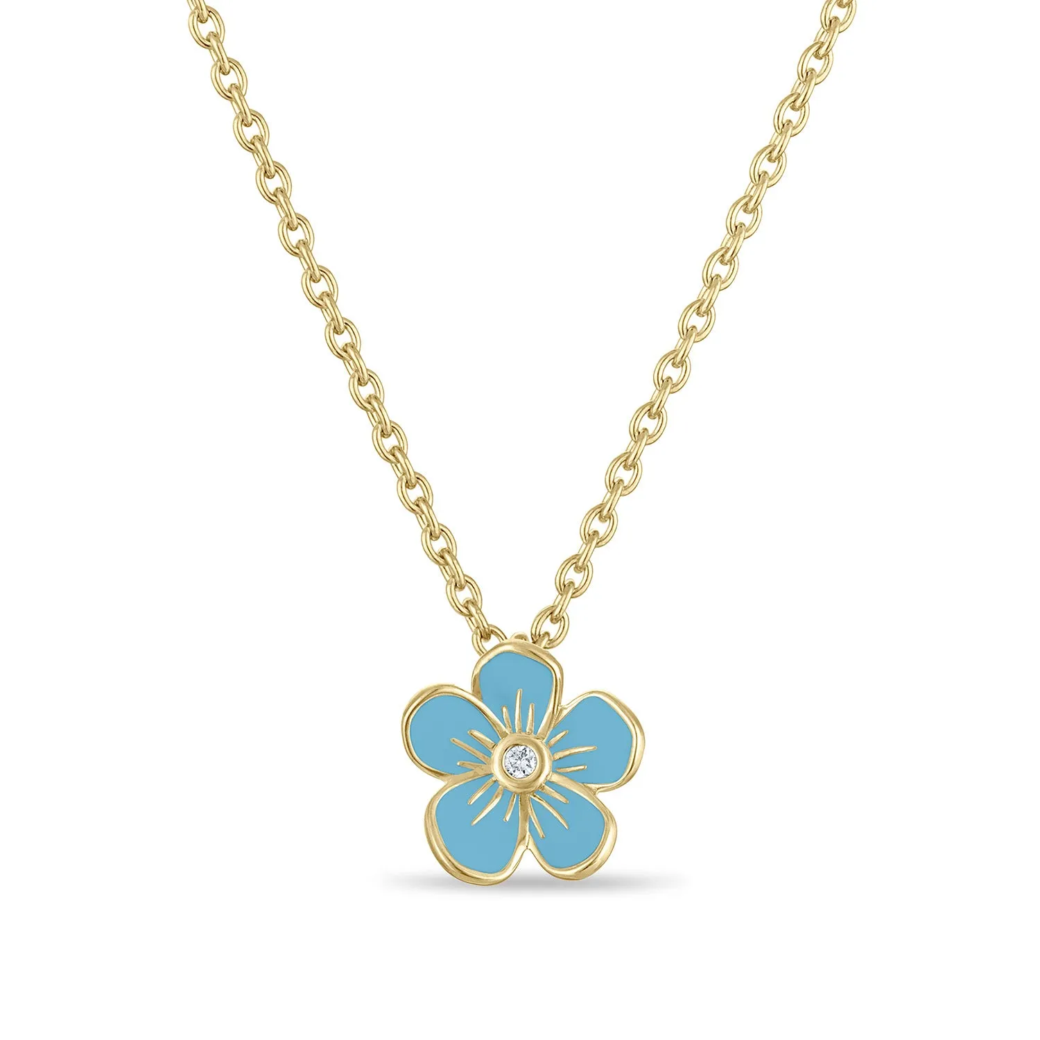 Small Florette Single Pendant Necklace in Blue