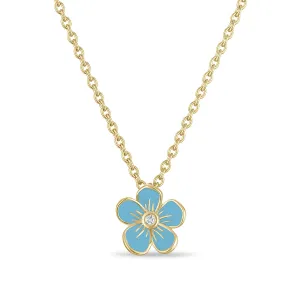 Small Florette Single Pendant Necklace in Blue