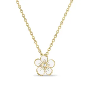 Small Florette Single Pendant Necklace in White