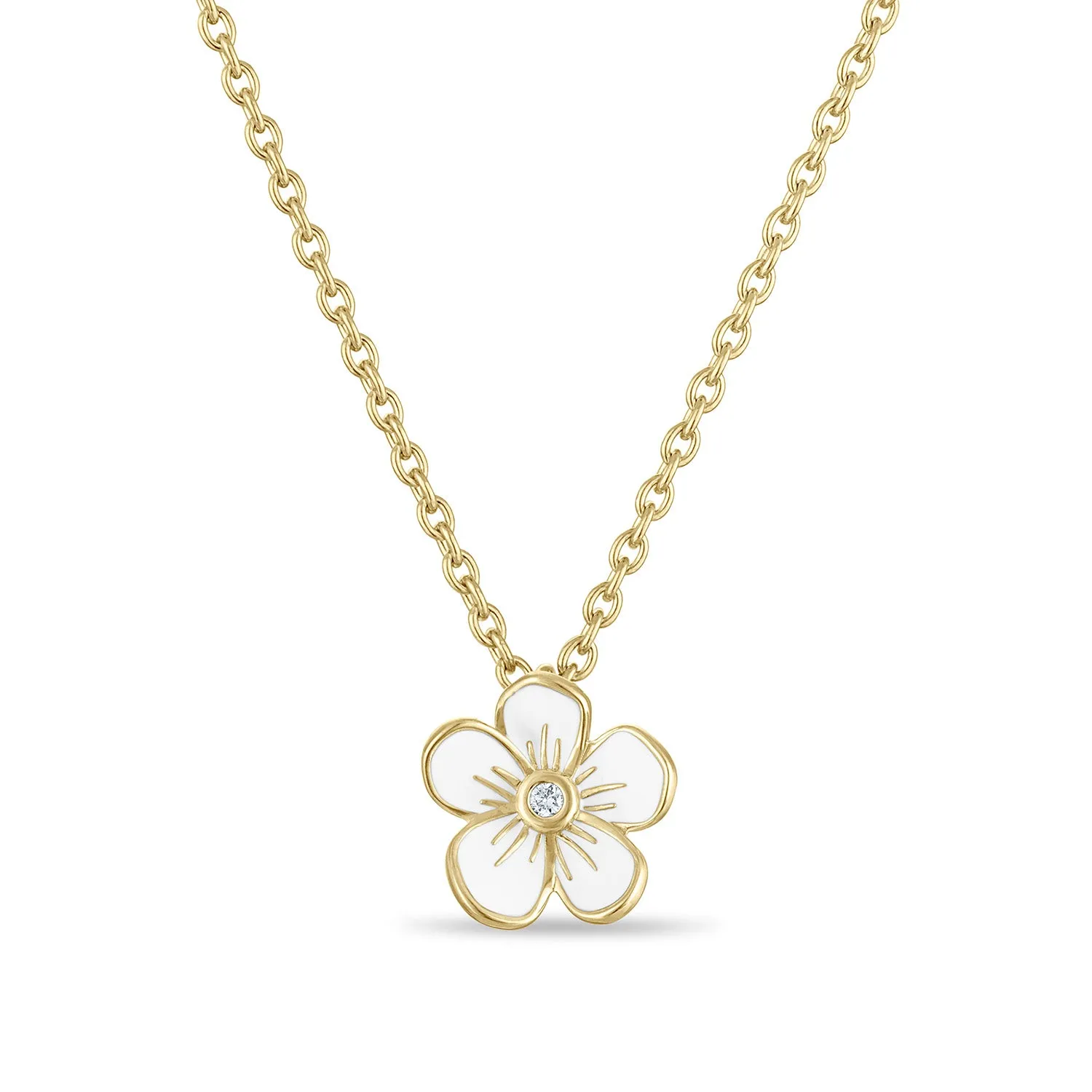 Small Florette Single Pendant Necklace in White