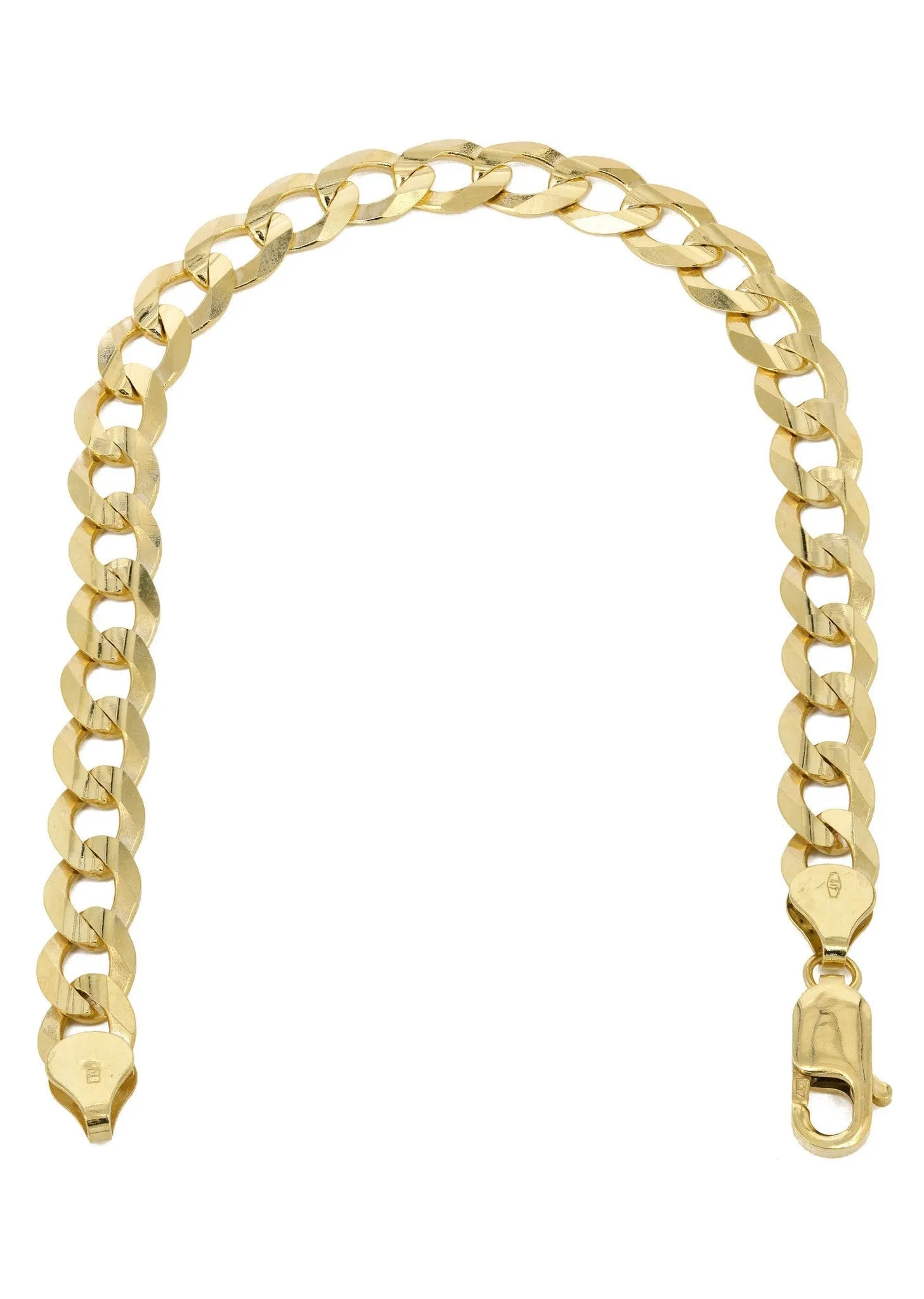 Solid Mens Cuban Curb Link Bracelet 10K Yellow Gold