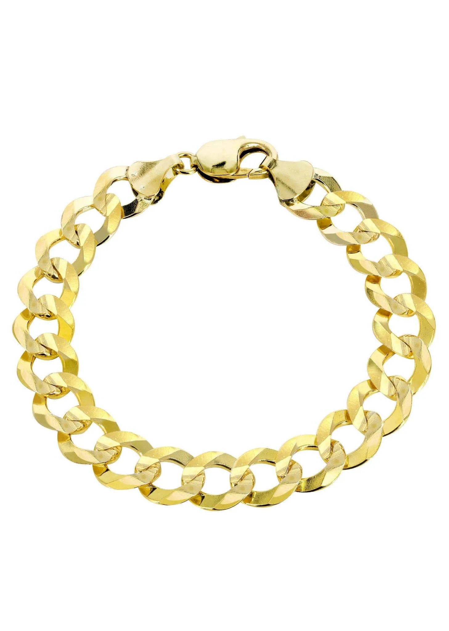 Solid Mens Cuban Curb Link Bracelet 10K Yellow Gold