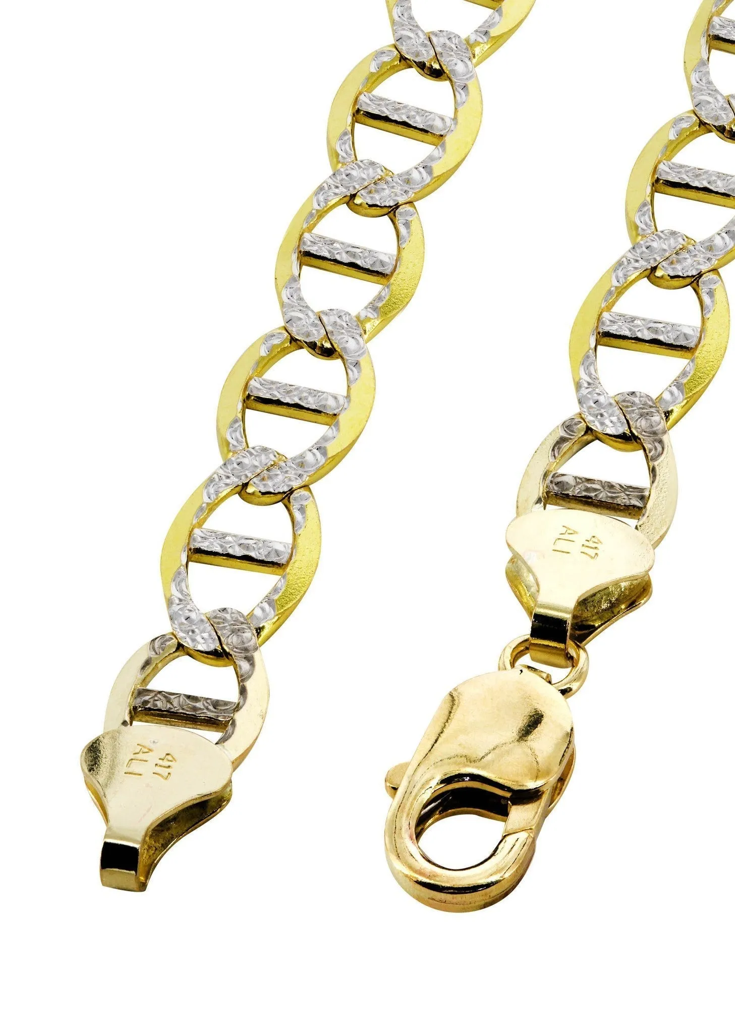 Solid Mens Diamond Cut Mariner Bracelet 10K/14K Yellow Gold